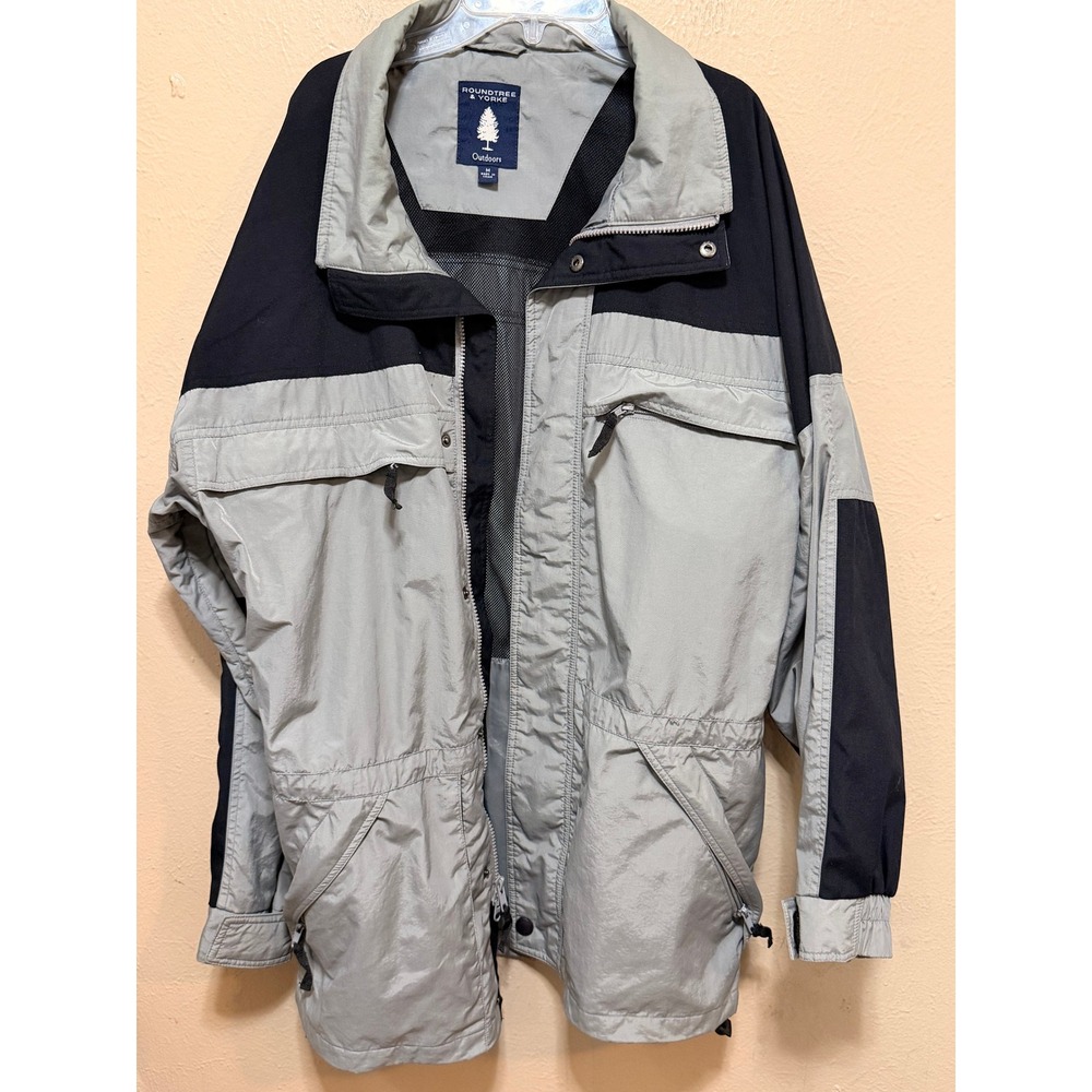 Roundtree & Yorke Outdoors Mens Gray Navy Colorblock Windbreaker Jacket‎ Size M